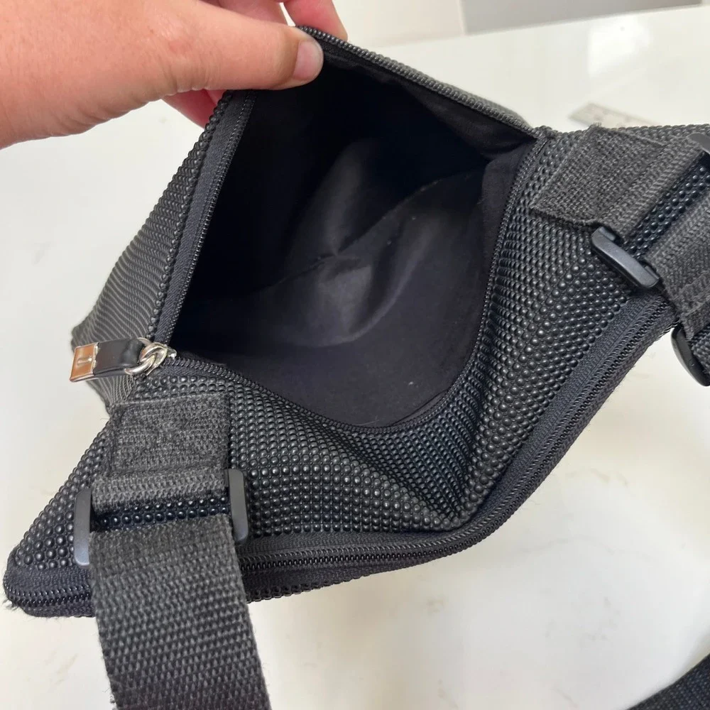 Urban Oxide Black Textured Rubber Crossbody Messenger Bag Raised Dot Utility